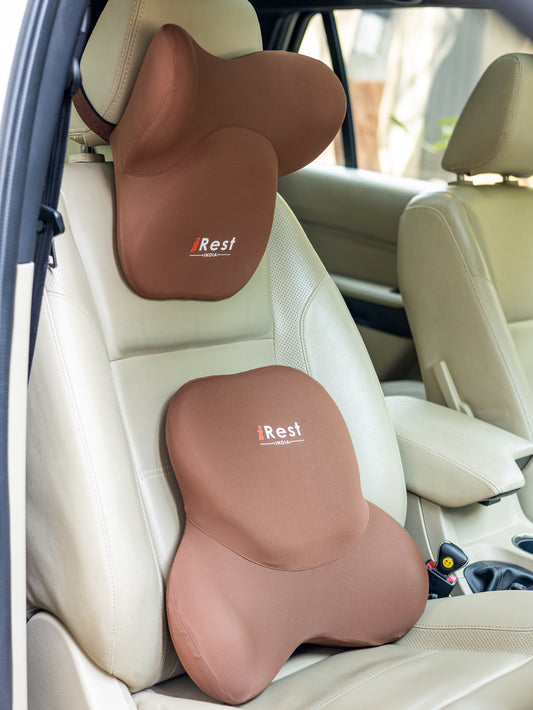 iRest Premium Car & Neck Pillow Black and Brown