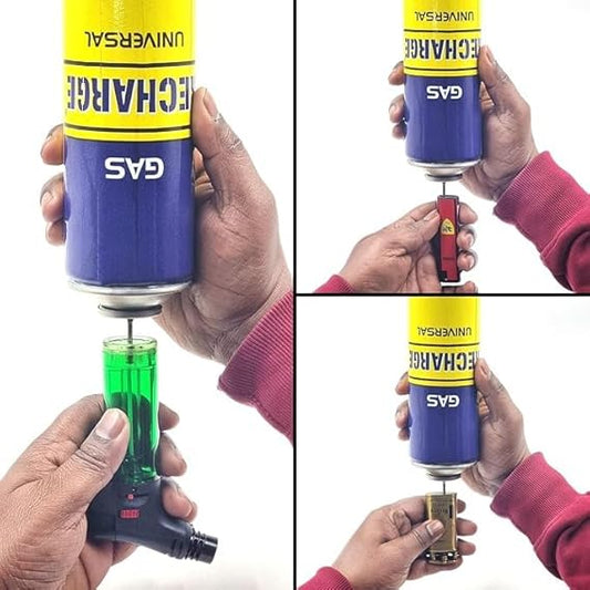 Universal Lighter Butane Gas Refill Can/Cylinder with Strong Steel Refill Nozzle and Multiple Size Adaptor Butane Gas Lighter Refill Bottle (550ml)