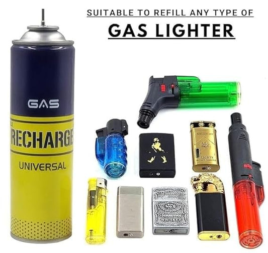 Universal Lighter Butane Gas Refill Can/Cylinder with Strong Steel Refill Nozzle and Multiple Size Adaptor Butane Gas Lighter Refill Bottle (550ml)
