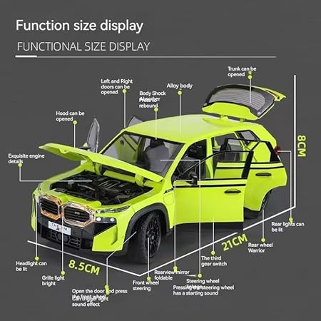 1:24 Scale BMW XM six-door pullback alloy car with sound and light effects, foam e-commerce box.