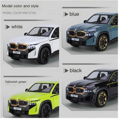 1:24 Scale BMW XM six-door pullback alloy car with sound and light effects, foam e-commerce box.