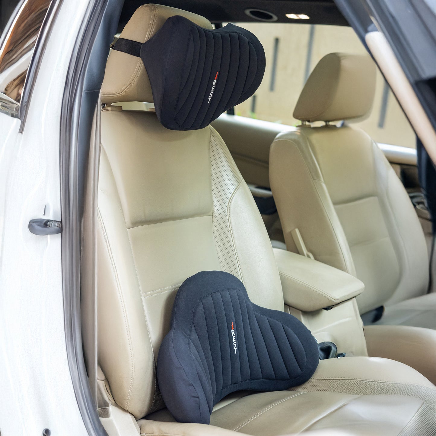iRest Premium Car & Neck Pillow Brown and Black