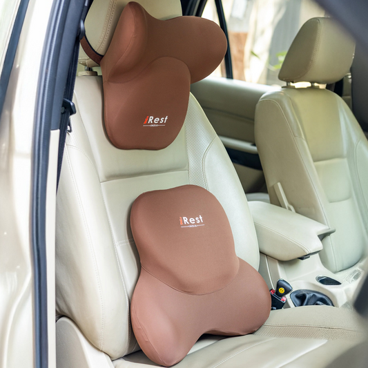 iRest Premium Car & Neck Pillow Black and Brown