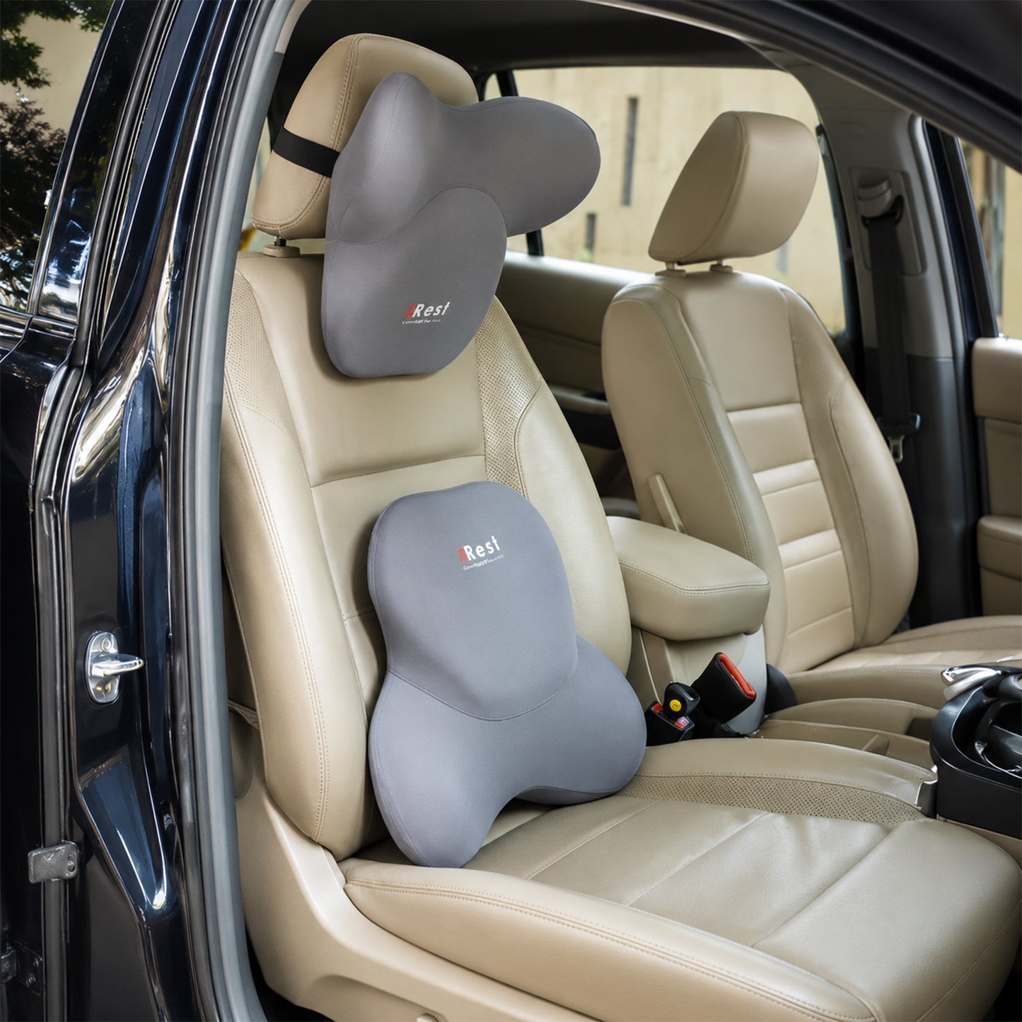 iRest Premium Car & Neck Pillow Grey and Brown