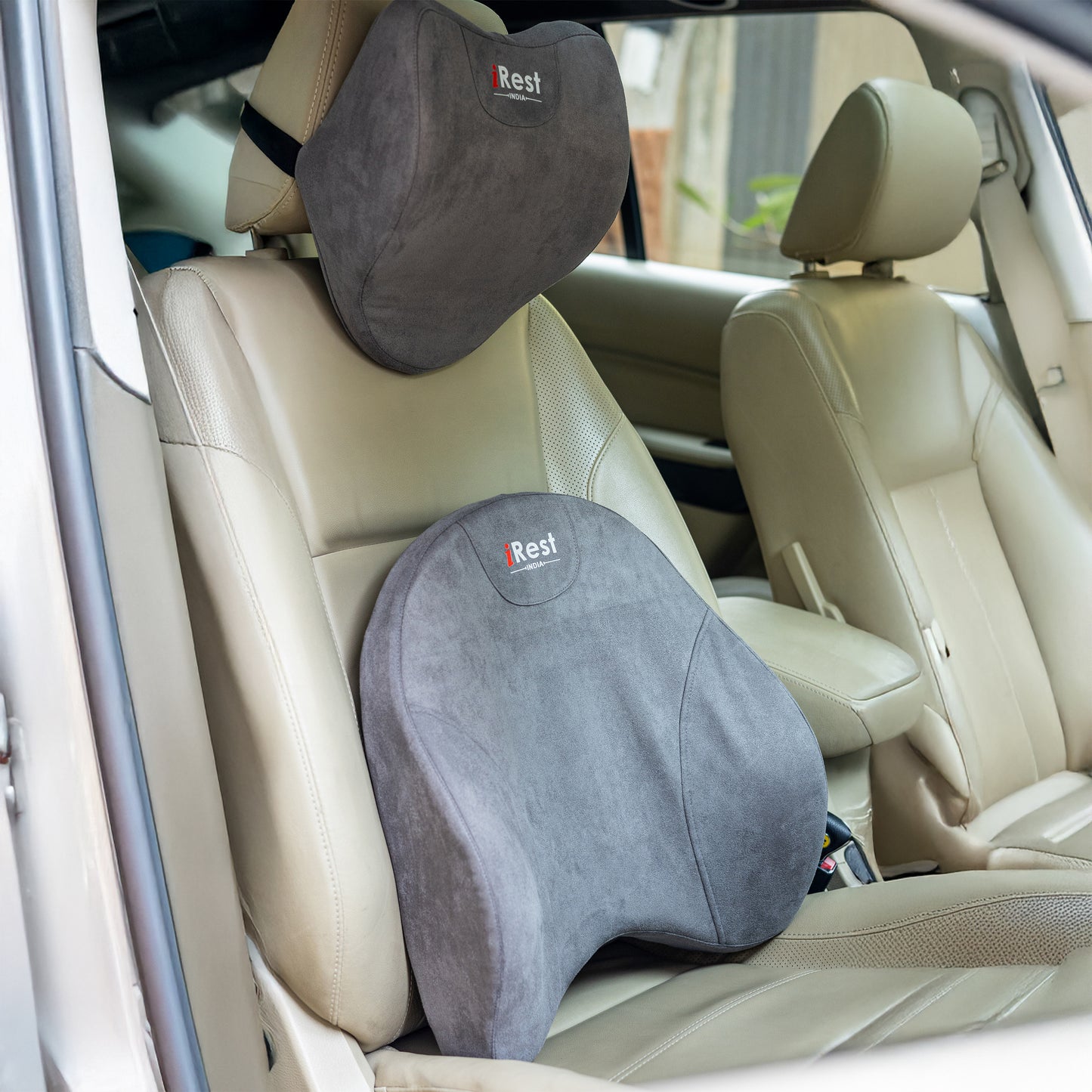 iRest Premium Car & Neck Pillow Grey and Black