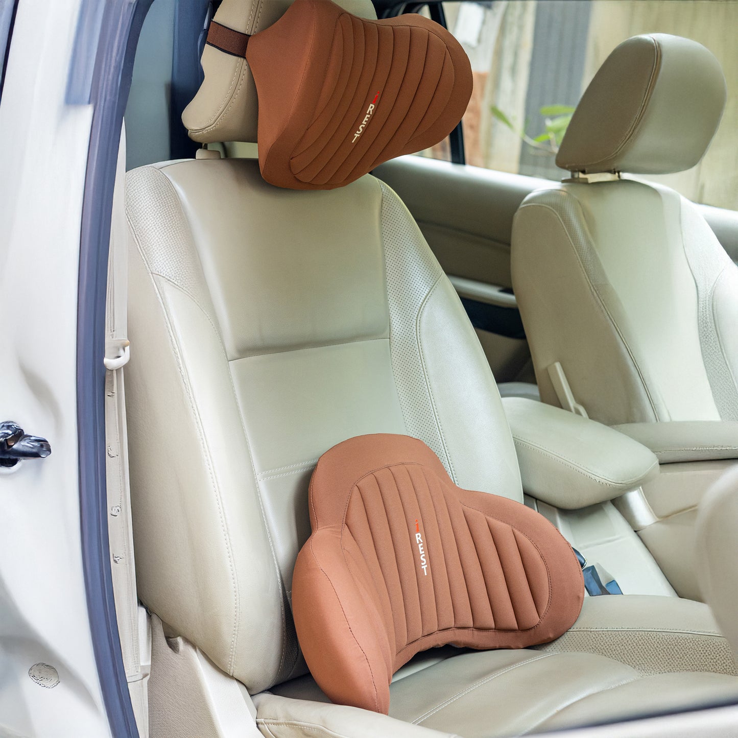 iRest Premium Car & Neck Pillow Brown and Black