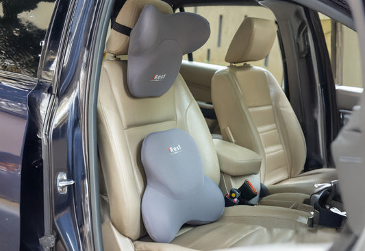 iRest Premium Car & Neck Pillow Grey and Brown
